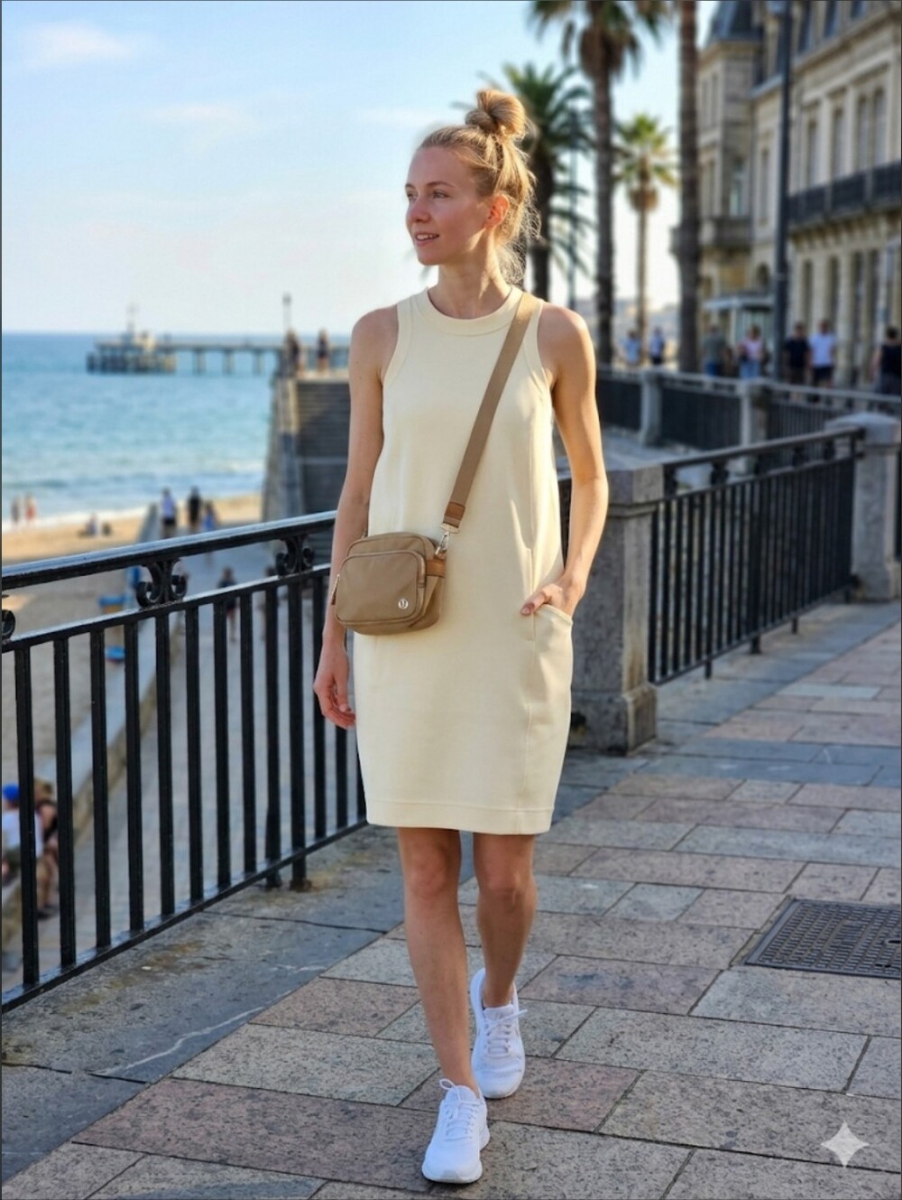 Lululemon Softstreme Back In Action Dress Lemon Sorbet Cream Mini Size 6 LW1DLSS